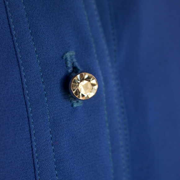 Vintage I. Magnin Blue Long Sleeve Midi Shirt Dress Jewel Buttons Woman's Size L - Picture 4 of 16